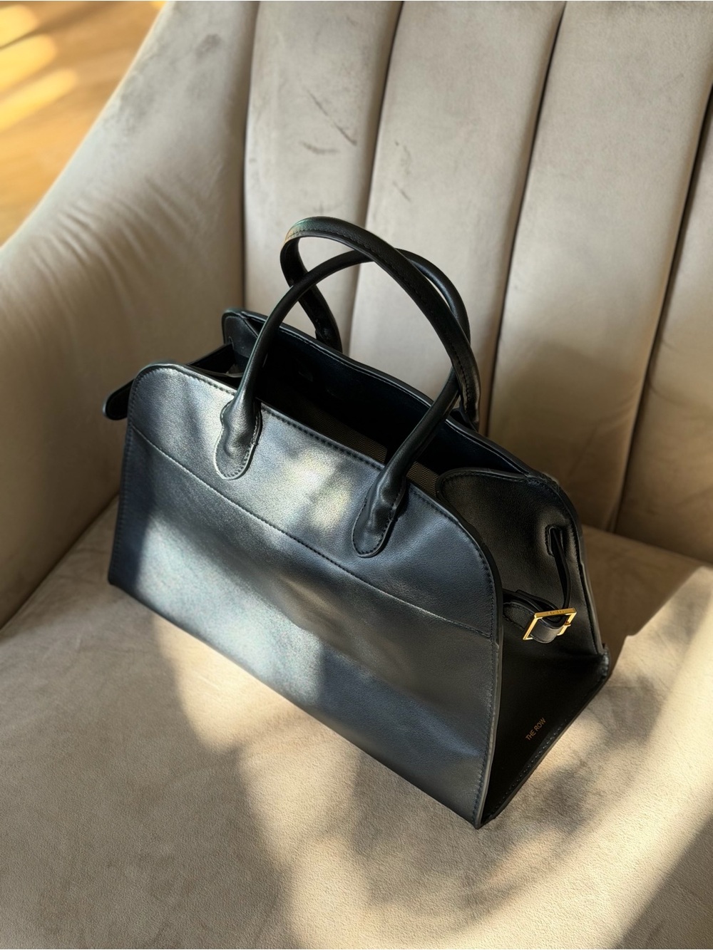 Margaux 15 Smooth Black Leather Top Handle Satchel Handbag Tote - Picture 5 of 15